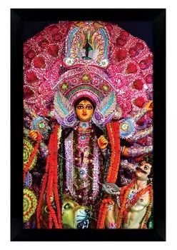 IBA Indianbeautifulart богиня Дурга плакат с рамкой стены Бог фоторамка Святой индуистский религиозный плакат домашний декор готов повесить деревянный 6 x 8 inches чёрный