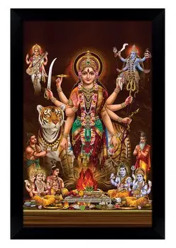 IBA Indianbeautifulart богиня Дурга с Каали и Сарасвати фоторамка религиозный плакат черная настенная рамка 6 x 8 inches чёрный