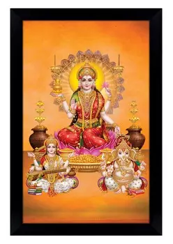 IBA Indianbeautifulart богиня Лакшми и Сарасвати с лордом Ганешем фоторамка религиозный плакат черная настенная рамка 6 x 8 inches чёрный