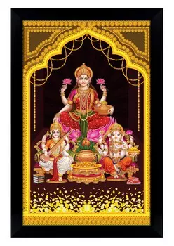 IBA Indianbeautifulart богиня Лакшми и Сарасвати с лордом Ганешем фоторамка религиозный плакат черная настенная рамка божество фоторамка 6 x 8 inches чёрный