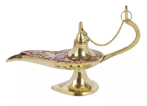 IBA Indianbeautifulart Brass Magic Genie Lamp Blue Vintage Коллекционная арабская костюмная опора Лампа для украшения стола, 4,5