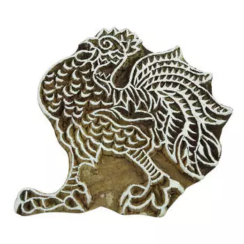 IBA Indianbeautifulart Cock Design Печатный блок Печать на деревянном штампе границы ткани одежды 4.6 x 4.9 Inches коричневый
