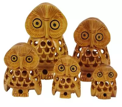 IBA Indianbeautifulart деревянная вырезанная сова красивая ручная работа резные фигурки животных украшения набор из 5 предметов для дома и стола 8 cm x 4.5 cm to 3.1 cm x 2.4 cm коричневый