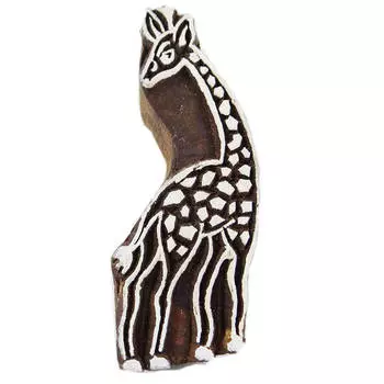 IBA Indianbeautifulart Деревянные блоки ручной работы с рисунком жирафа Текстильный принт на тканевой кайме 3.6 x 1.4 x 1.1 Inches коричневый
