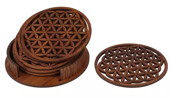 IBA Indianbeautifulart Деревянный набор из 6 предметов для лазерной резки для напитков с держателем, поглощающим деревянный бар и дом 10cm коричневый