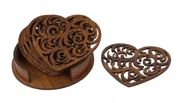 IBA Indianbeautifulart Деревянный набор из 6 предметов для лазерной резки для напитков с держателем, поглощающим деревянный бар и дом 10cm коричневый