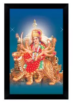 IBA Indianbeautifulart Goddess Durga On Her Ride плакат со львом с рамкой, настенная фоторамка с богом, священная индуистская религиозная 6 x 8 inches чёрный