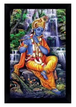 IBA Indianbeautifulart Господь Кришна Фоторамка Религиозный Плакат Черная Настенная Рамка Божество Фоторамка Декор Стены Для Домашнего Офиса Храм-10x12 6 x 8 inches чёрный