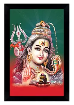 IBA Indianbeautifulart Господь Шива дает благословение плакат с рамкой религиозный плакат черная настенная рамка благоприятный индуистский бог фоторамка для подарка 6 x 8 inches чёрный