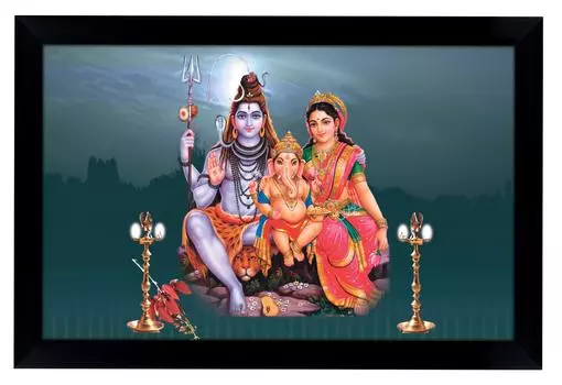 IBA Indianbeautifulart Господь Шива и Парвати с Ганешей индуистский бог плакат с рамкой фоторамка для подарка домашний декор деревянная рамка готова к 6 x 8 inches чёрный