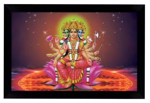 IBA Indianbeautifulart индуистский бог фоторамка кляп Панчмукхи богиня Лакшми с разными головами, держащая различное оружие 6 x 8 inches чёрный