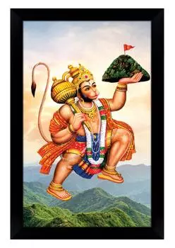 IBA Indianbeautifulart индуистский бог фоторамка летающий лорд Хануман и подъемная гора Дронгаири религиозная черная настенная рама 6 x 8 inches чёрный