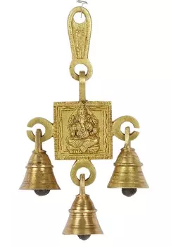 IBA Indianbeautifulart латунный колокольчик висит 7 колокольчиков лорд Ганеша, Лакшми Сарасвати настенный подвесной колокольчик декор для храма Дивали 6 To 6.5 x 3 Inches