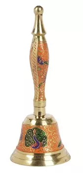 IBA Indianbeautifulart латунный ручной колокольчик школьный звонок звонок сервисный звонок w Meenakari Work Puja ручной колокольчик 7 x 2.5 Inches оранжевый