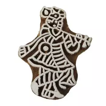 IBA Indianbeautifulart Lord Krishna Деревянный блок Штамп Дизайн Текстильная ткань Печать Одежда Искусство 1 x 1.3 x 1.7 Inches коричневый