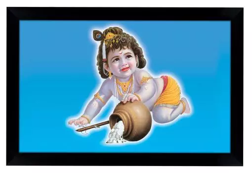 IBA Indianbeautifulart Makhan Chor Baby Krishna Благоприятный индуистский Бог Фоторамка Для Подарка Божество Фоторамка Декор Стены Для Домашнего Офиса 6 x 8 inches чёрный