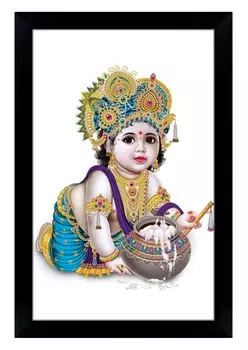 IBA Indianbeautifulart Makhan Chor Baby Krishna фоторамка религиозный плакат черная настенная рамка божество фоторамка Настенный декор 6 x 8 inches чёрный