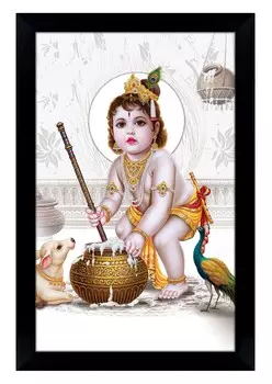 IBA Indianbeautifulart Makhan Chor Baby Krishna фоторамка религиозный плакат черная настенная рамка божество фоторамка Настенный декор 6 x 8 inches чёрный