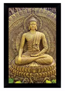 IBA Indianbeautifulart Мирный Гаутам Будда Цифровые принты Плакат с рамкой для гостиной Домашний декор Религиозная рамка Деревянная рамка для стены 6 x 8 inches чёрный
