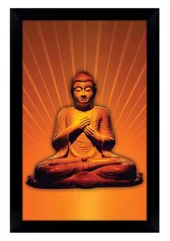IBA Indianbeautifulart Мирный Гаутам Будда Цифровые принты Плакат с рамкой для гостиной Домашний декор Религиозная рамка Деревянная рамка для стены 6 x 8 inches чёрный