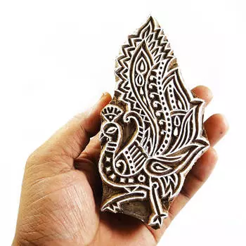 IBA Indianbeautifulart Павлин Дизайн Деревянные Штампы Изобразительное Искусство На Одежде Сари Граница Печать 5.4 x 2.7 x 1.2 Inches коричневый
