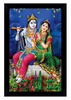 IBA Indianbeautifulart Радха Кришна Фоторамка Религиозный Плакат Черная Настенная Рамка Божество Фоторамка Декор Стены Для Домашнего Офиса Храм-10x12 6 x 8 inches чёрный