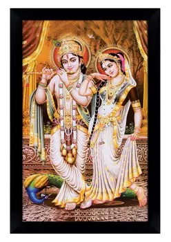 IBA Indianbeautifulart Радха Кришна Фоторамка Религиозный Плакат Черная Настенная Рамка Божество Фоторамка Декор Стены Для Домашнего Офиса Храм-10x12 6 x 8 inches чёрный