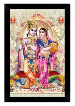 IBA Indianbeautifulart Радха Кришна Фоторамка Религиозный Плакат Черная Настенная Рамка Божество Фоторамка Декор Стены Для Домашнего Офиса Храм-10x12 6 x 8 inches чёрный
