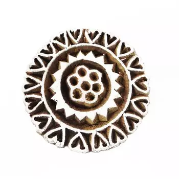 IBA Indianbeautifulart Ручной резной цветочный дизайн Деревянная печать Печать на текстиле и ткани 1.5 Diameter коричневый