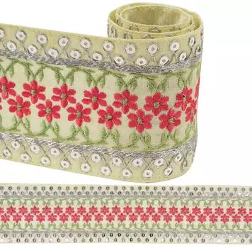 IBA Indianbeautifulart Серебряные блестки и дори с красной и светло-зеленой нитью Dupion Trimming для шитья своими руками