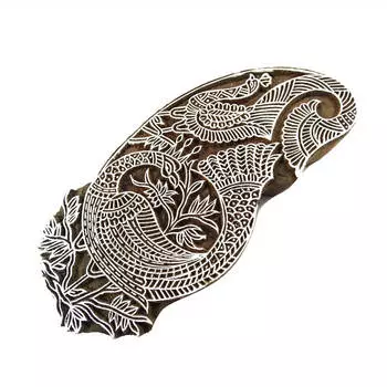IBA Indianbeautifulart Шаблон для печати с изображением павлина Деревянный штамп на ткани Граница Одежда Искусство 8.5 x 3.5 x 1 Inches коричневый
