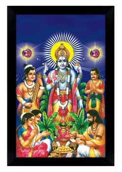 IBA Indianbeautifulart Shree Satyanarayan плакат с рамкой религиозный плакат для богатства и процветания божество фоторамка Настенный декор для домашнего офиса 6 x 8 inches чёрный