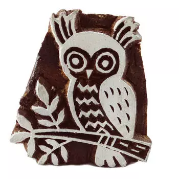 IBA Indianbeautifulart Сова Деревянный блок Дизайн Ручной блок Текстильный принт Цветочный узор на ткани 2 x 1.9 x 1 Inches коричневый
