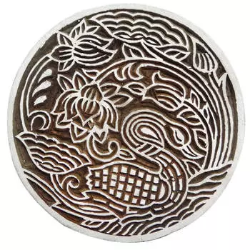 IBA Indianbeautifulart Текстильная ткань с принтом природы Блок для печати Декоративный ручной резной деревянный 5 Inche diameter коричневый