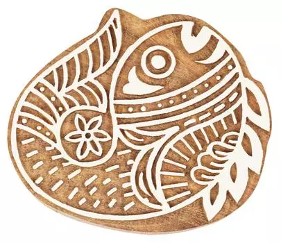 IBA Indianbeautifulart Текстильный блок для печати Рыба Ручная резная деревянная печать Печать на деревянных блоках Текстильные штампы для ткани Керамические блоки-3 3 inches коричневый