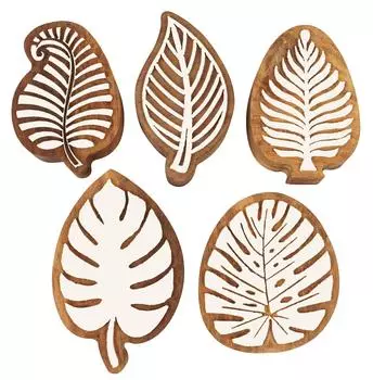 IBA Indianbeautifulart Текстильный блок для печати Тропический лист Ручная резная деревянная печать Деревянный блок для печати Текстиль 2.5 Inches коричневый