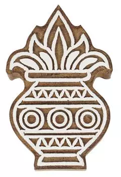 IBA Indianbeautifulart Текстильный печатный блок Азиатский традиционный горшок Калаш Ручная резная деревянная марка 3 inches коричневый