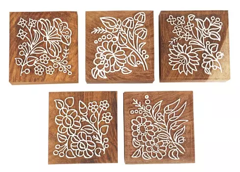 IBA Indianbeautifulart Текстильный печатный блок Цветочные блоки Ручная резная деревянная печать Печать на деревянных блоках Текстильная печать для ткани Керамические блоки-3 3 Inches коричневый