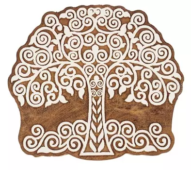 IBA Indianbeautifulart Текстильный печатный блок Древо Жизни Мотив Ручная резная деревянная печать Деревянный блок 4 Inches коричневый