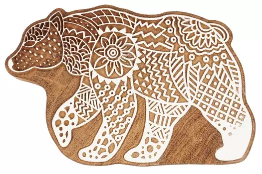 IBA Indianbeautifulart Текстильный печатный блок Медведь ручной резной деревянный штамп Печать на деревянных блоках Текстильный штамп для ткани Керамические блоки-4 4 Inches коричневый