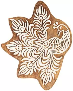 IBA Indianbeautifulart Текстильный печатный блок Павлин Ручной резной деревянный штамп Печать на деревянных блоках Текстильный штамп для ткани Керамические блоки-5 5 Inches коричневый