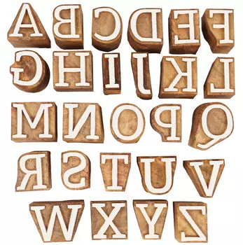 IBA Indianbeautifulart Текстильный печатный блок Прописные буквы A-Z Алфавит ручной резьбы по дереву Буквы Деревянный штамп Деревянный блок 1 Inches коричневый
