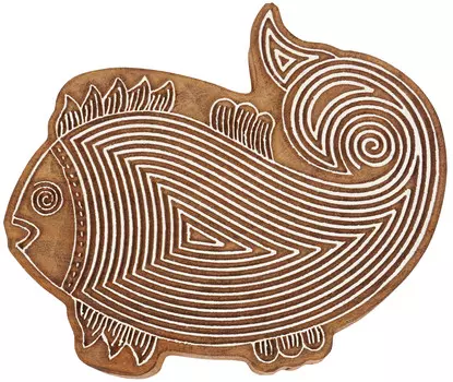 IBA Indianbeautifulart Текстильный печатный блок Рыба Ручная резная деревянная печать Деревянная блочная печать Текстильная печать для ткани Керамические блоки-5 5 Inches коричневый