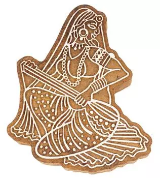 IBA Indianbeautifulart Textile Printing Block Women Sitar Player Ручная резная деревянная печать 4 Inches коричневый