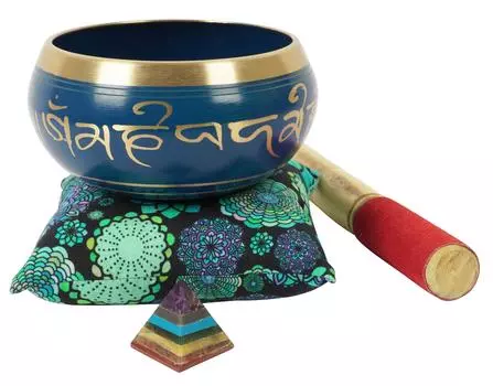 IBA Indianbeautifulart Тибетская поющая чаша Музыкальный инструмент для медитации W Stick & Cushion 5.2 x 2.8 Inches синий