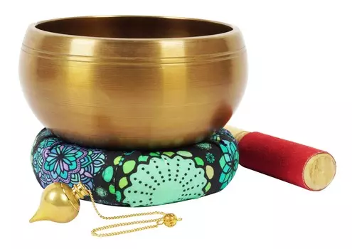 IBA Indianbeautifulart Тибетская поющая чаша Музыкальный инструмент для медитации W Stick & Cushion 6 x 3.2 Inches зелёный