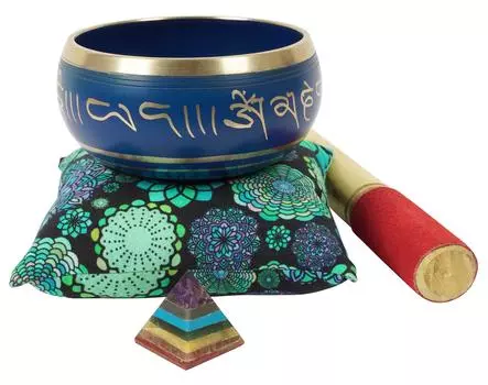 IBA Indianbeautifulart Тибетская поющая чаша Музыкальный инструмент для медитации W Stick & Cushion 4.5 x 2.5 Inches синий