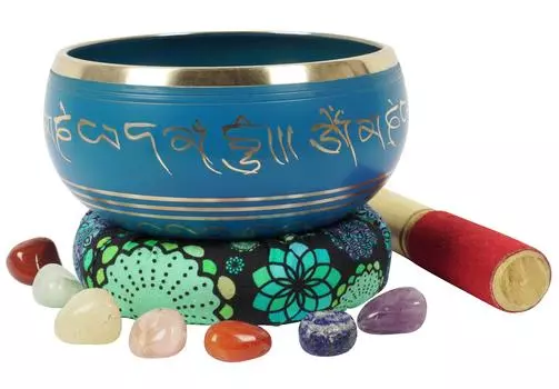 IBA Indianbeautifulart Тибетская поющая чаша Музыкальный инструмент для медитации W Stick & Cushion 6 x 3.2 Inches синий