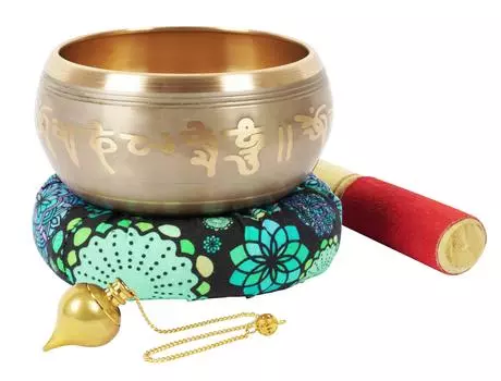 IBA Indianbeautifulart Тибетская поющая чаша Музыкальный инструмент для медитации W Stick & Cushion 5.2 x 2.5 Inches бежевый