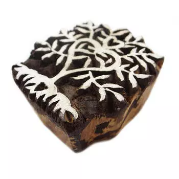 IBA Indianbeautifulart Tree Design Деревянный блок Штамп Дизайн Текстильная ткань Печать Одежда Искусство 2 x 1.5 x 1.1 Inches коричневый